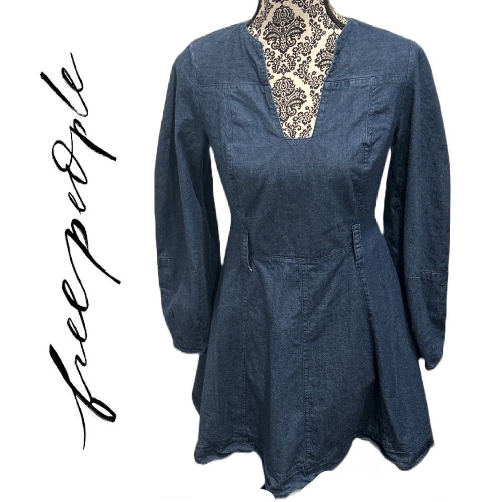Free People Women’s Karmen Blue Denim Shirt Dress - Size XS‎